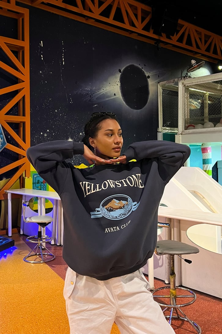 Yellow Stone Baskılı Oversize Sweatshirt