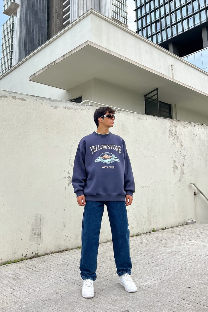 Yellow Stone Baskılı Oversize Sweatshirt
