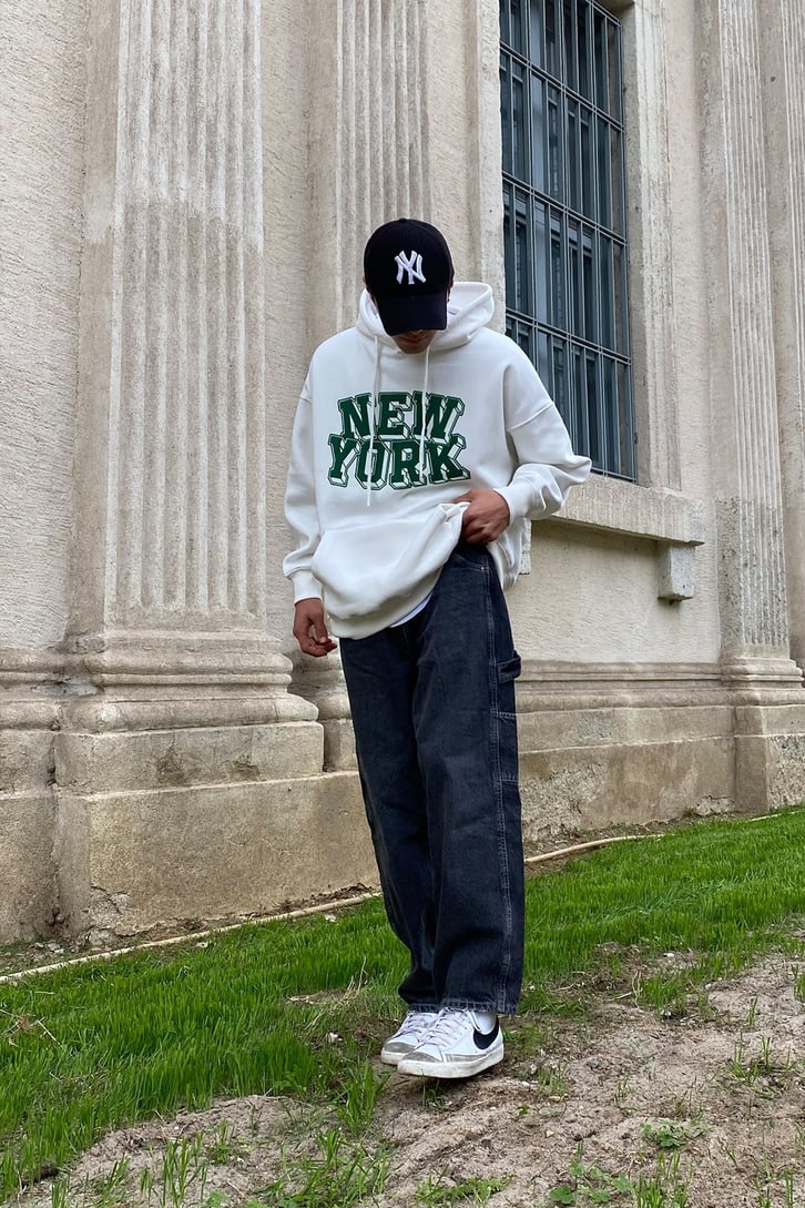 YEŞİL NEW YORK BASKILI OVERSIZE HOODIE