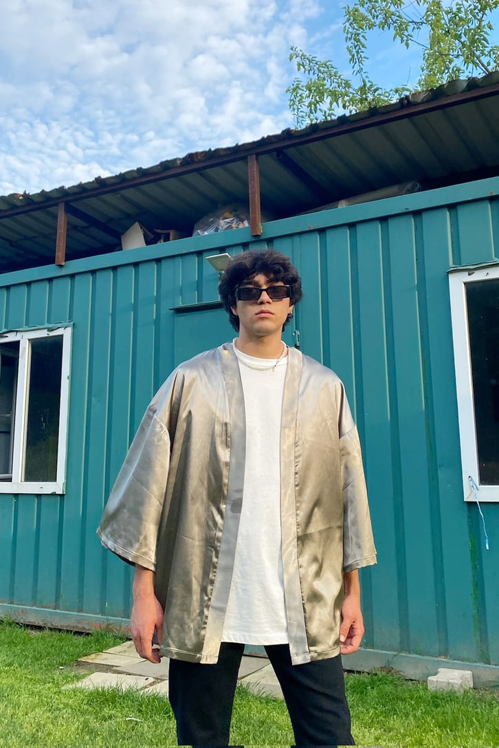 Yeşil Saten Oversize Kimono