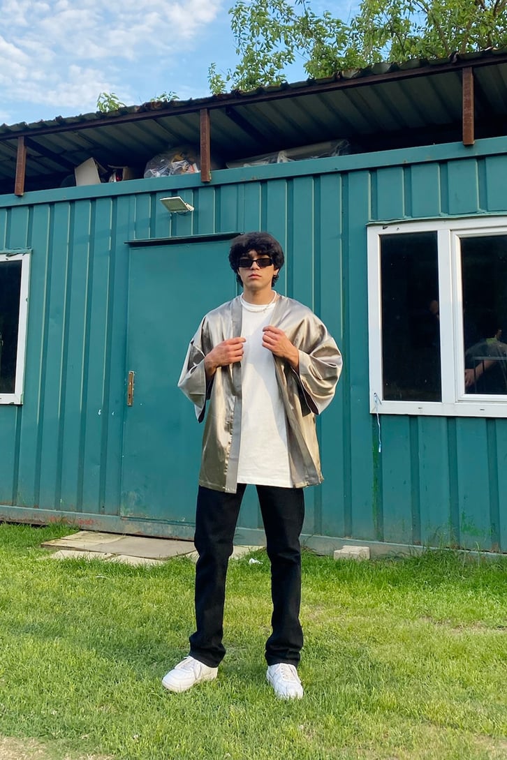 Yeşil Saten Oversize Kimono