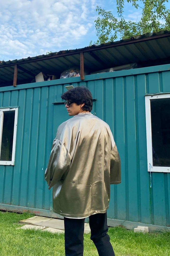 Yeşil Saten Oversize Kimono