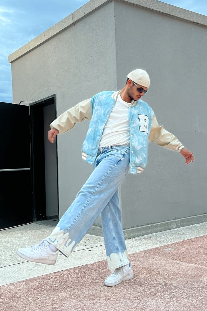 Yıkama Desenli Buz Mavi Baggy Jean