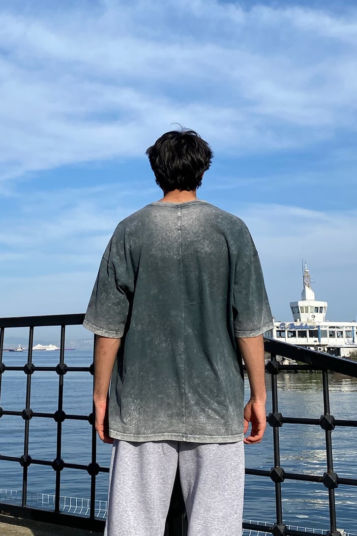 Yıkamalı Antrasit Oversize Tshirt