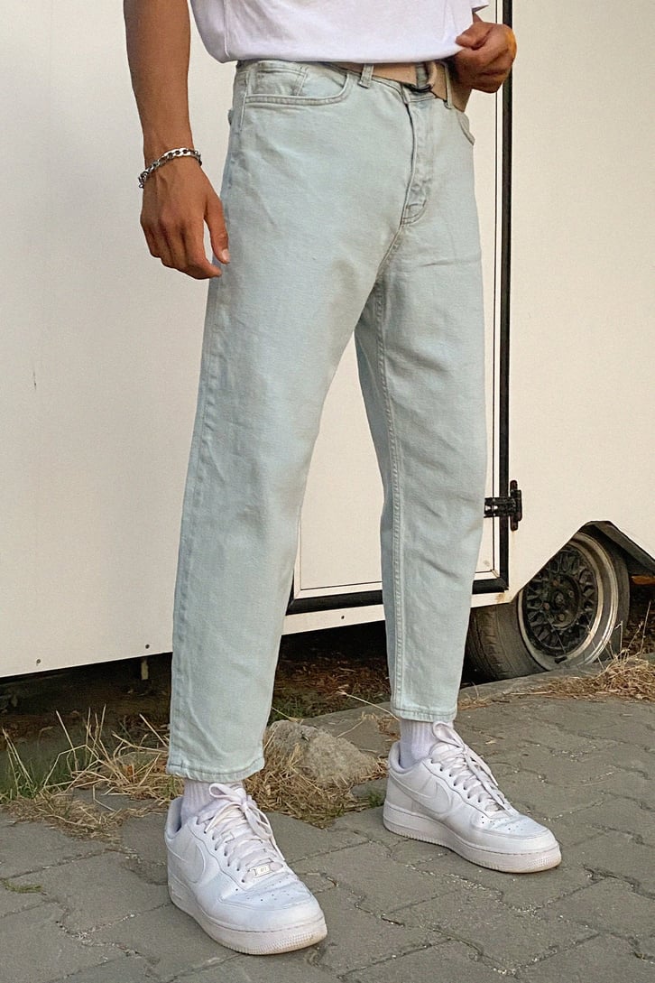 Yıkamalı Buz Mavi Mom Fit Jean