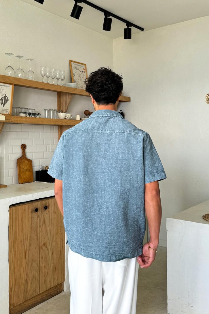 Yıkamalı Oversize Kısa Kol Gömlek
