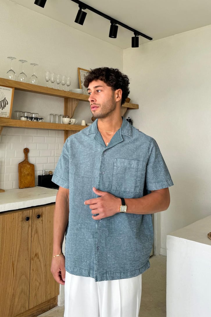 Yıkamalı Oversize Kısa Kol Gömlek