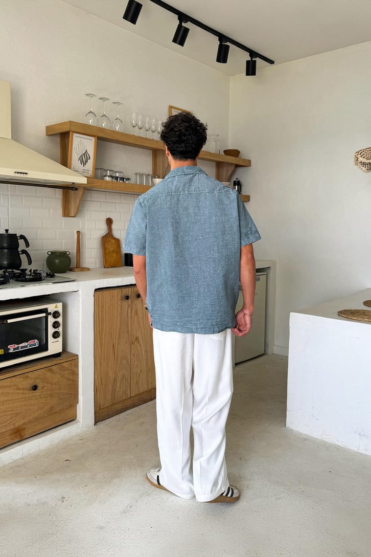 Yıkamalı Oversize Kısa Kol Gömlek