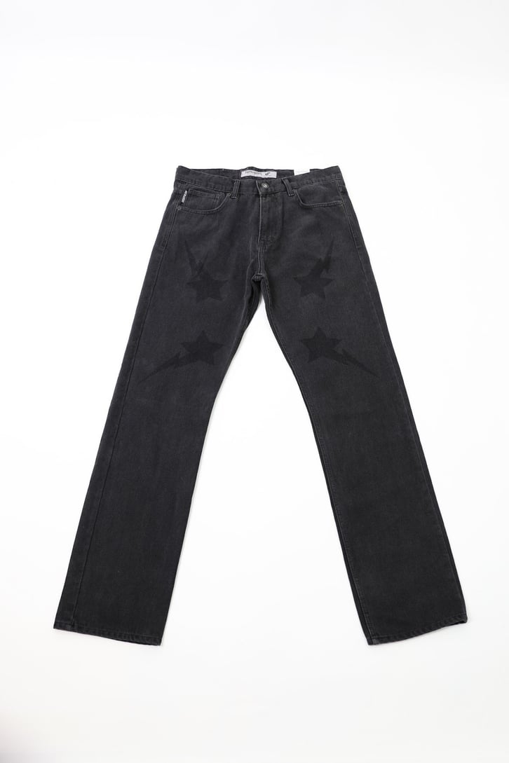Yıldız Desenli Siyah Regular Fit Jean