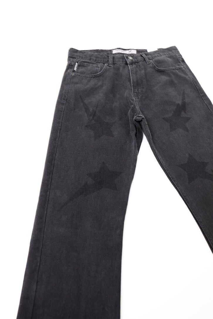 Yıldız Desenli Siyah Regular Fit Jean