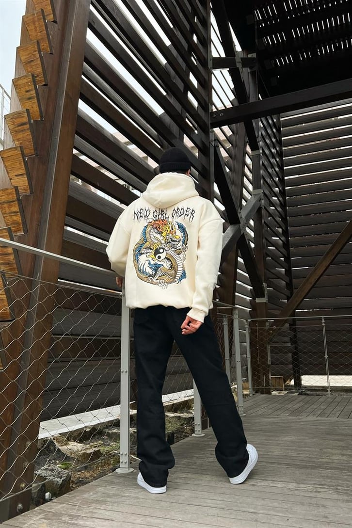Yin-Yang Baskılı Bej Hoodie