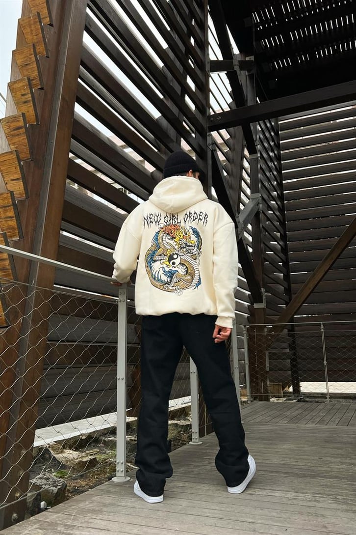 Yin-Yang Baskılı Bej Hoodie