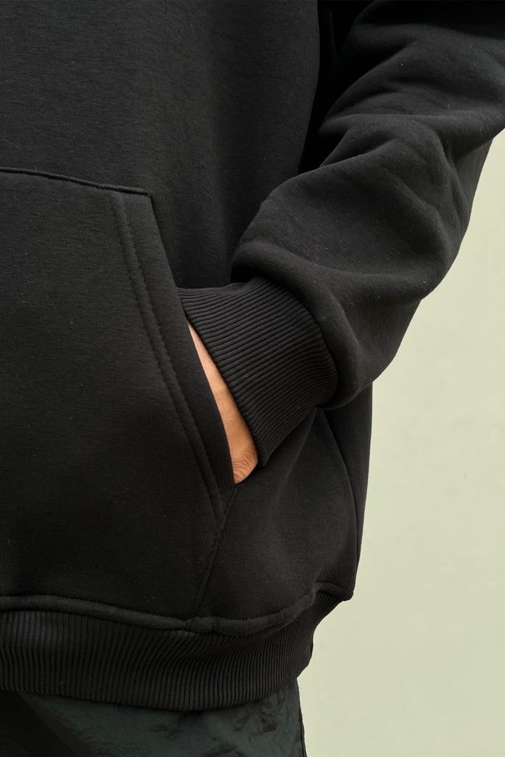 Yin-Yang Baskılı Siyah Hoodie