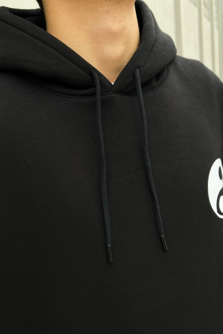Yin-Yang Baskılı Siyah Hoodie