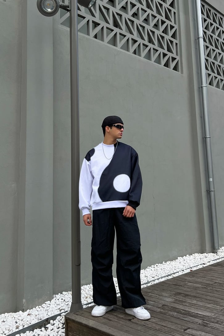 Yin-Yang Desen Siyah Sweatshirt