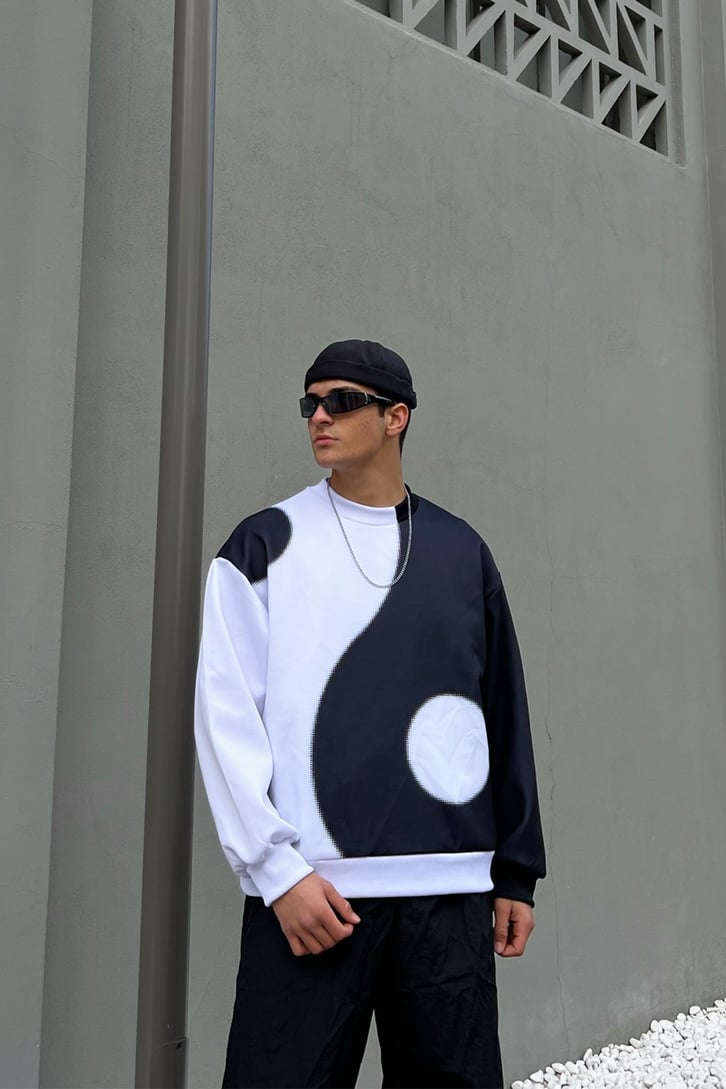 Yin-Yang Desen Siyah Sweatshirt