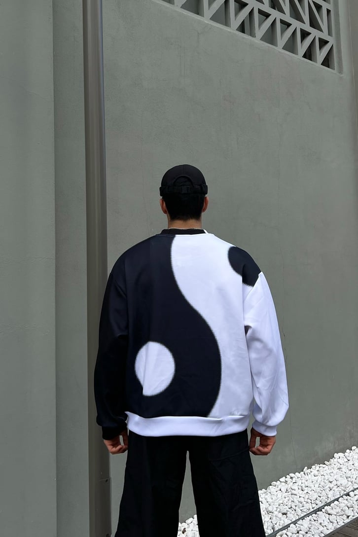 Yin-Yang Desen Siyah Sweatshirt
