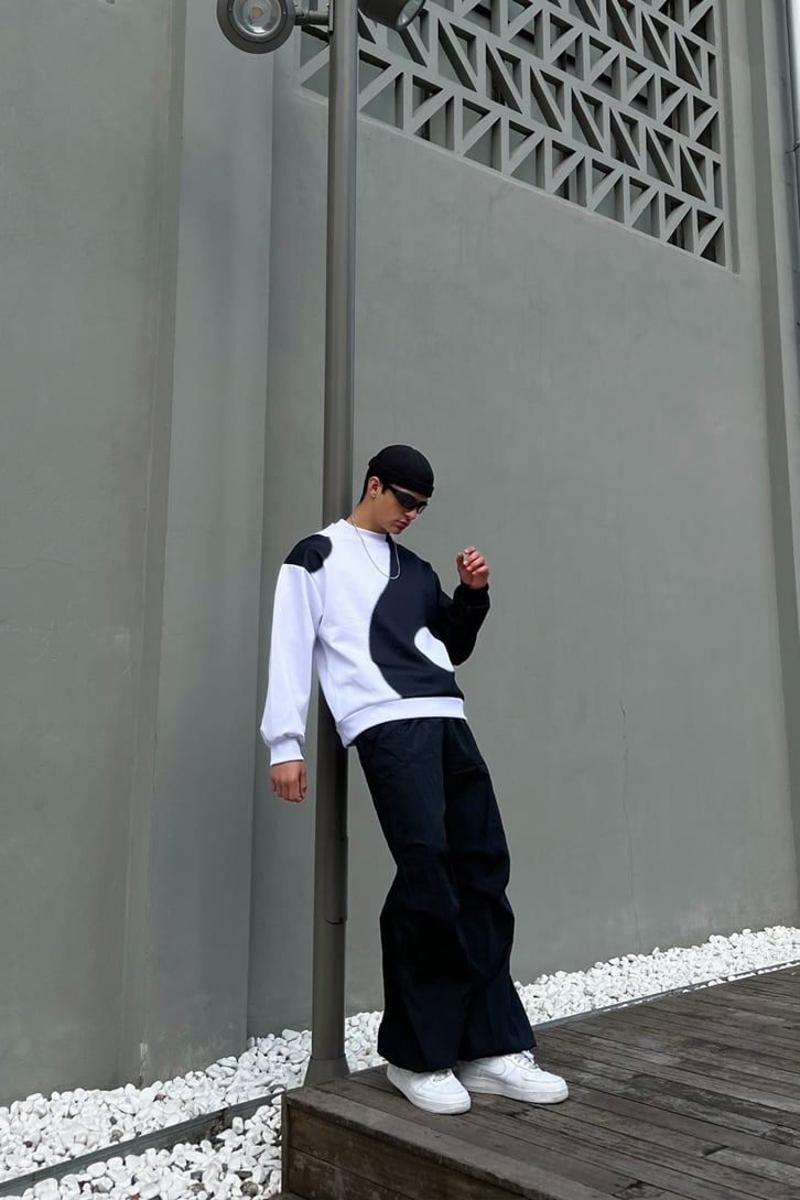 Yin-Yang Desen Siyah Sweatshirt