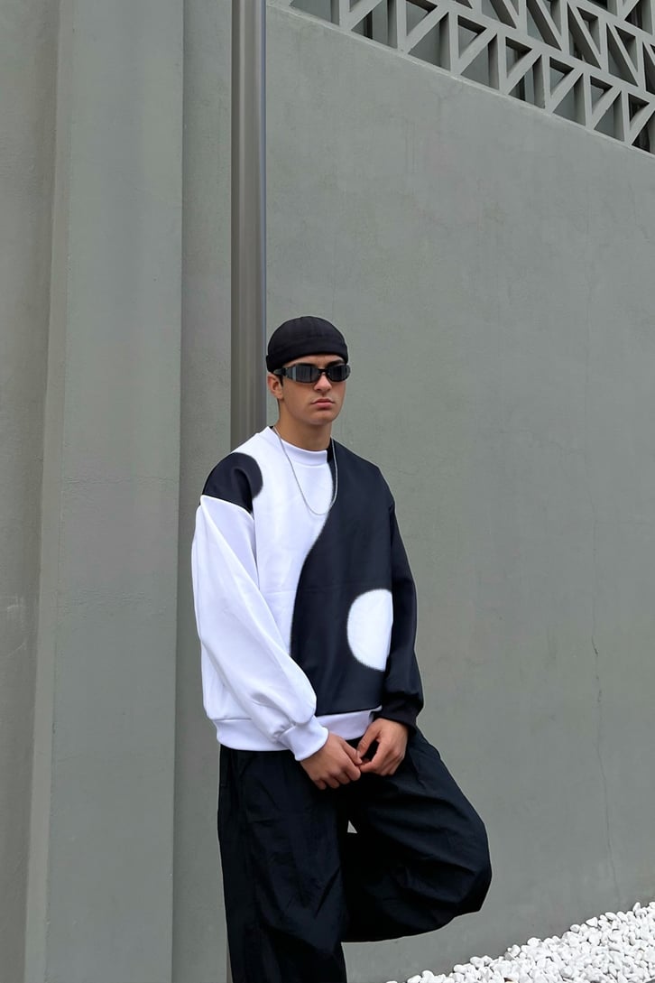 Yin-Yang Desen Siyah Sweatshirt