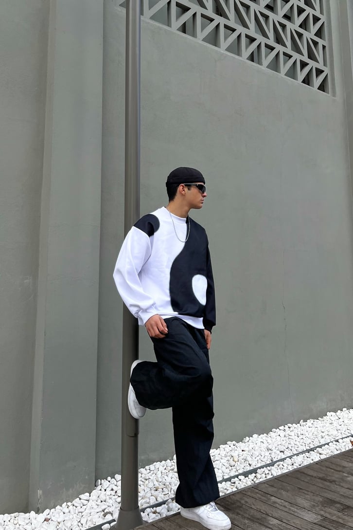 Yin-Yang Desen Siyah Sweatshirt