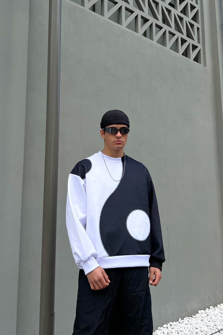 Yin-Yang Desen Siyah Sweatshirt