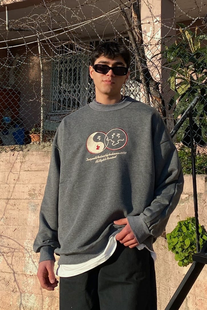 Ying Yang Oversize Printed Antrasit Sweatshirt