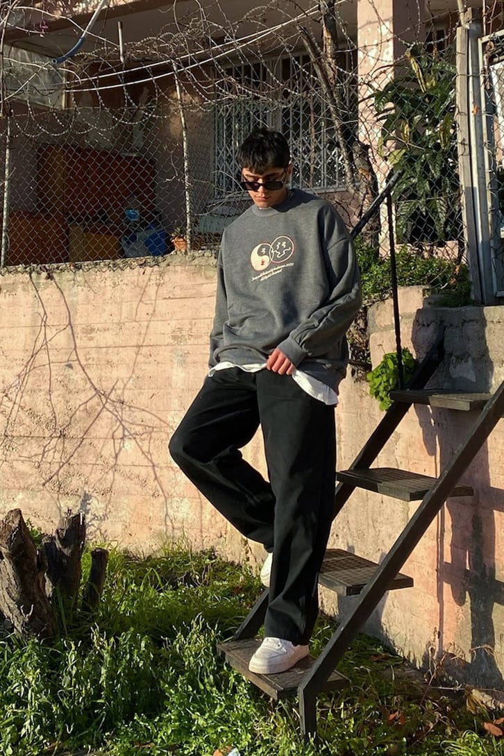 Ying Yang Oversize Printed Antrasit Sweatshirt