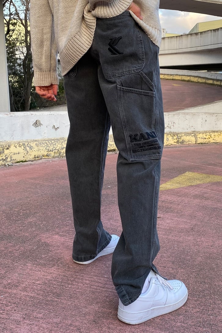 Yırtmaç Detay Koyu Antrasit Premium Palazzo Jean