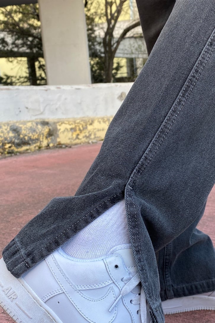 Yırtmaç Detay Koyu Antrasit Premium Palazzo Jean