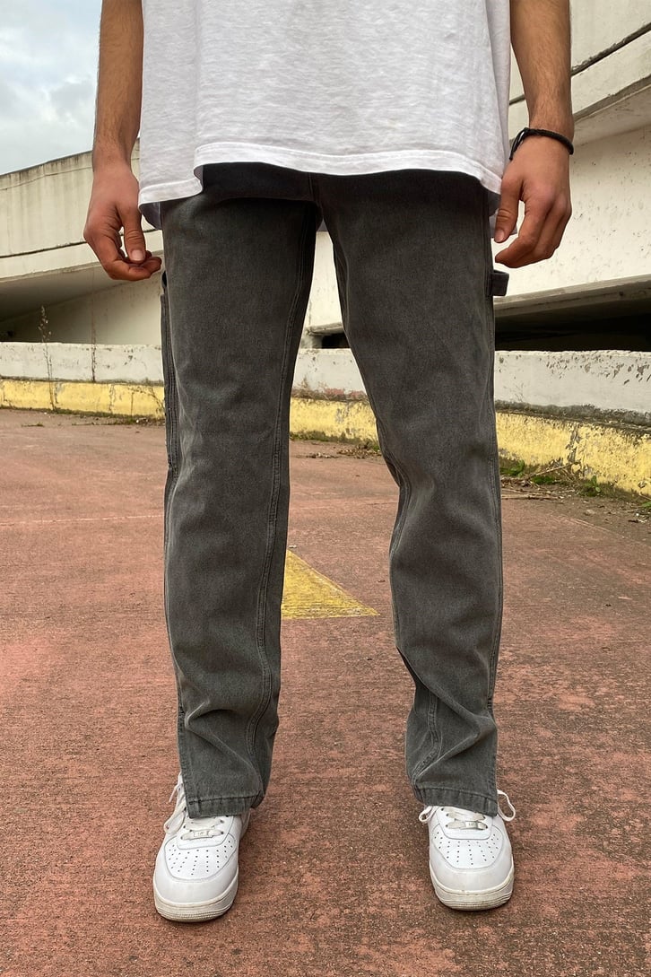 Yırtmaç Detay Koyu Gri Premium Palazzo Jean