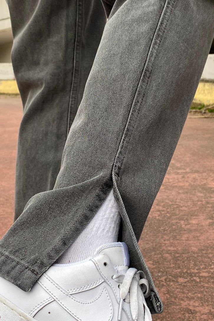 Yırtmaç Detay Koyu Gri Premium Palazzo Jean
