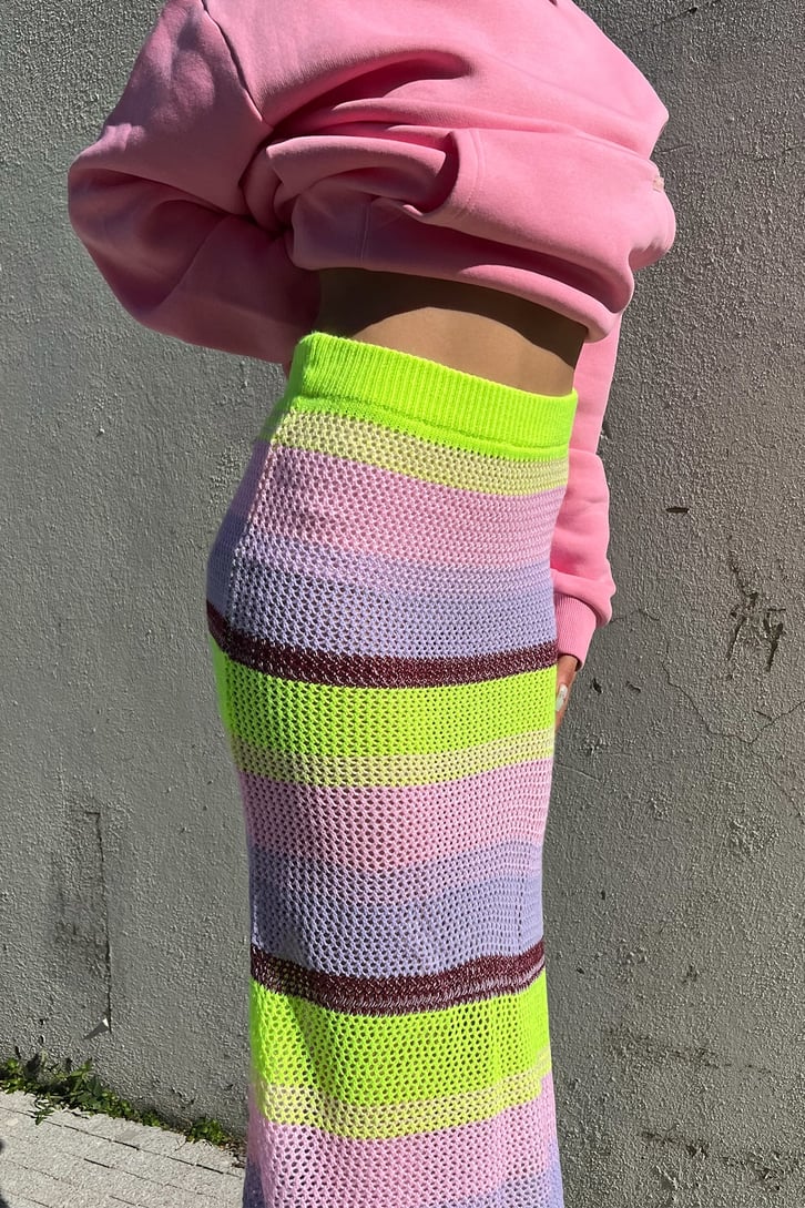Yırtmaç Detay Neon Colorful Örme Etek