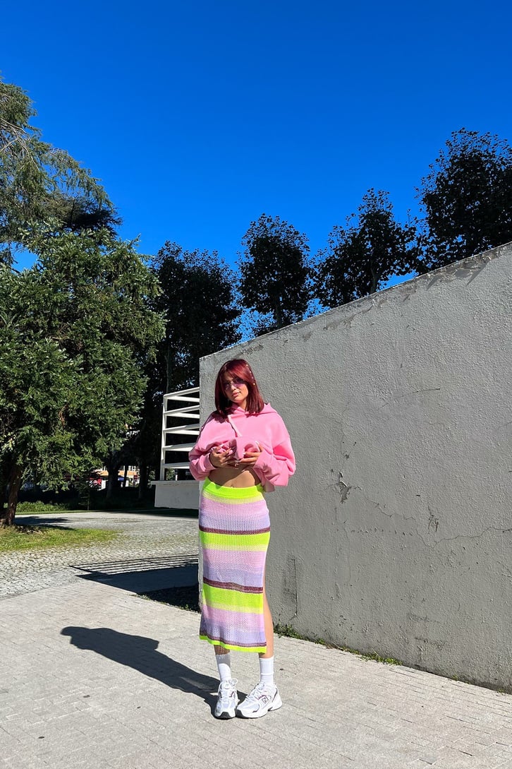 Yırtmaç Detay Neon Colorful Örme Etek