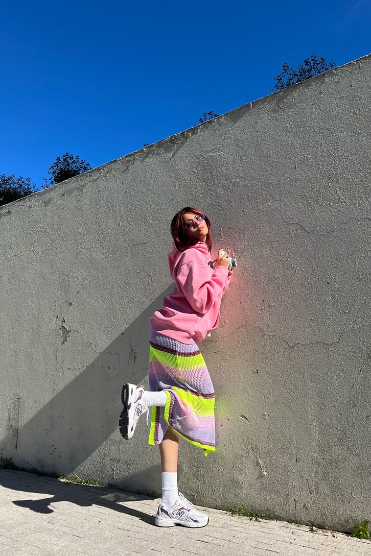 Yırtmaç Detay Neon Colorful Örme Etek
