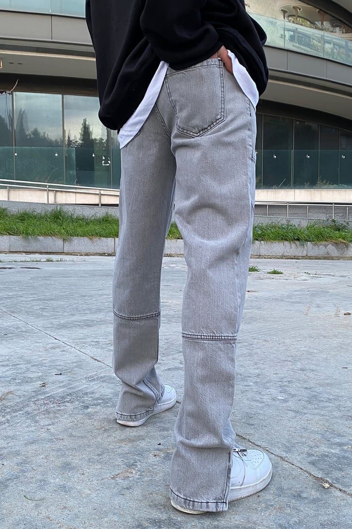 Yırtmaç Detay Special Edition Gri Taşlamalı Losse Fit Jean