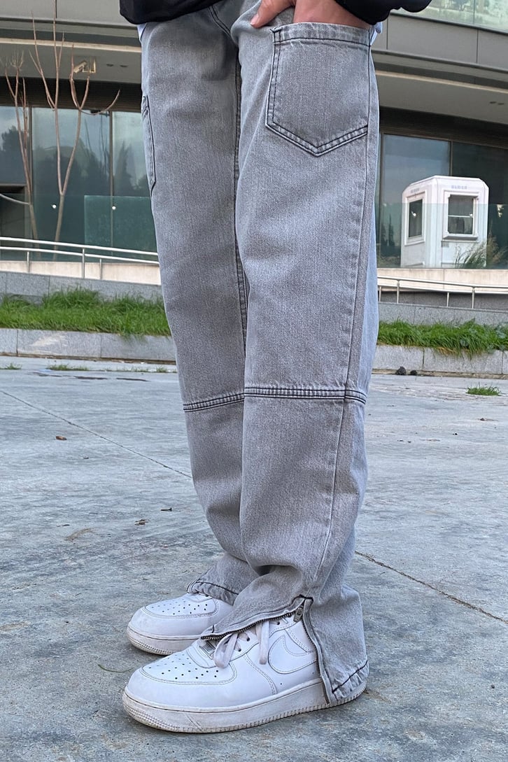 Yırtmaç Detay Special Edition Gri Taşlamalı Losse Fit Jean