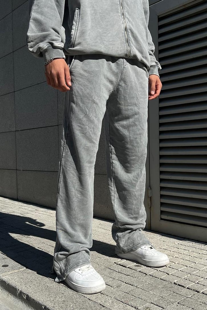 Yırtmaç Detaylı Açık Gri Zipper Eşofman Takımı