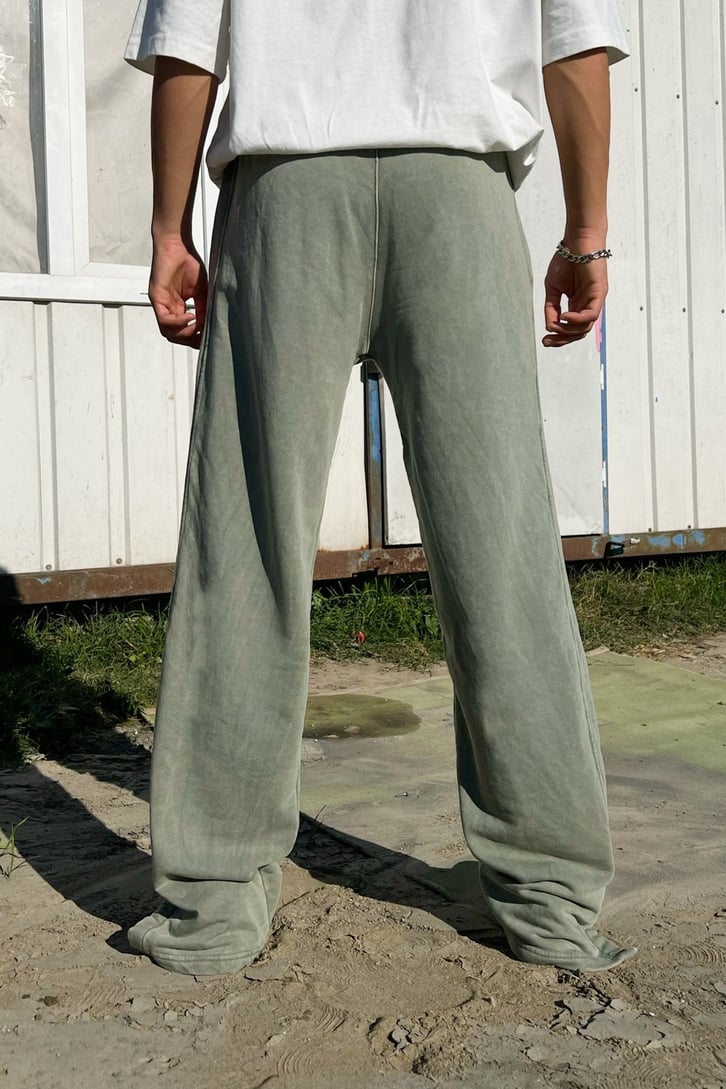 Yırtmaç Detaylı Yeşil Acid Wash Zipper Eşofman Takımı