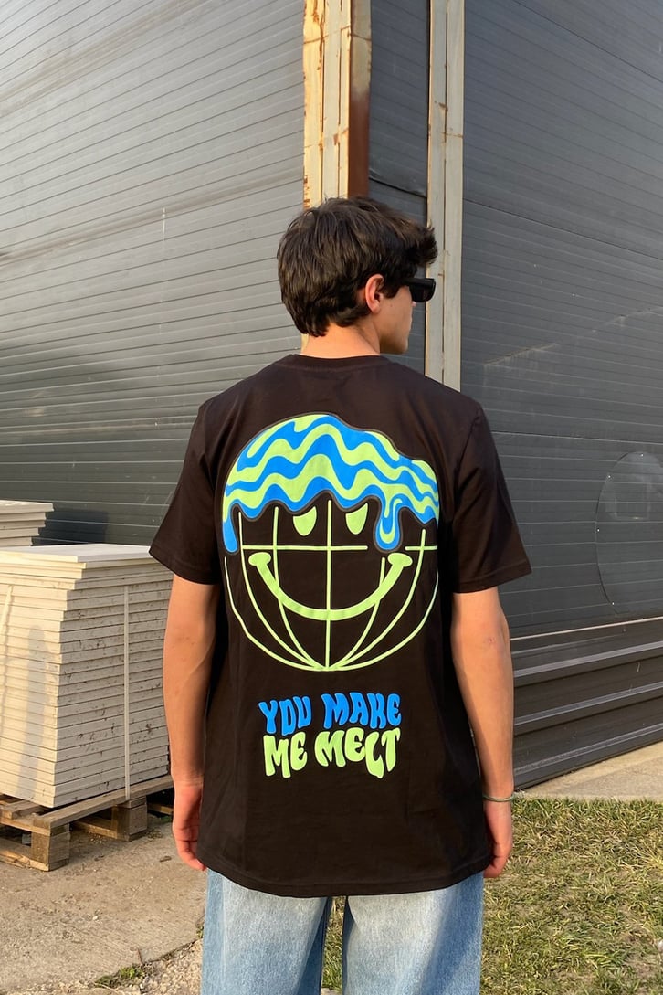 You Make Me Melt Baskılı Oversize Siyah Tshirt