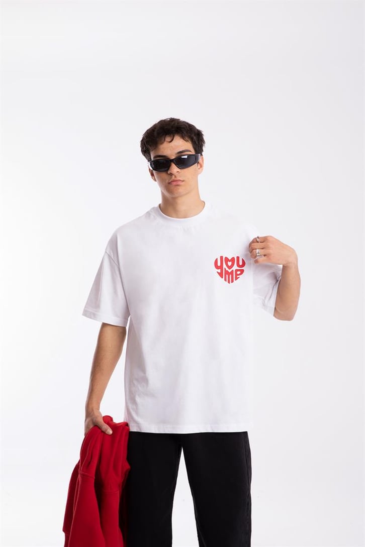 You Me Heart Baskılı Oversize Tshirt