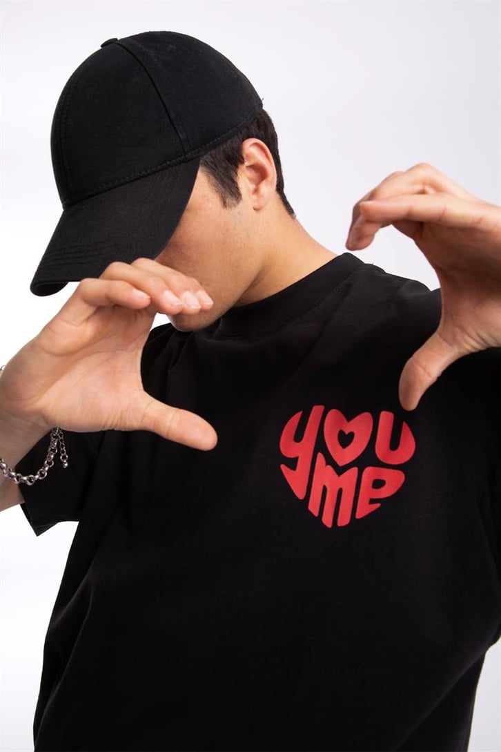 You Me Heart Baskılı Oversize Tshirt
