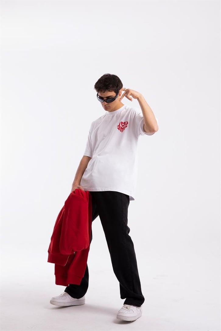 You Me Heart Baskılı Oversize Tshirt