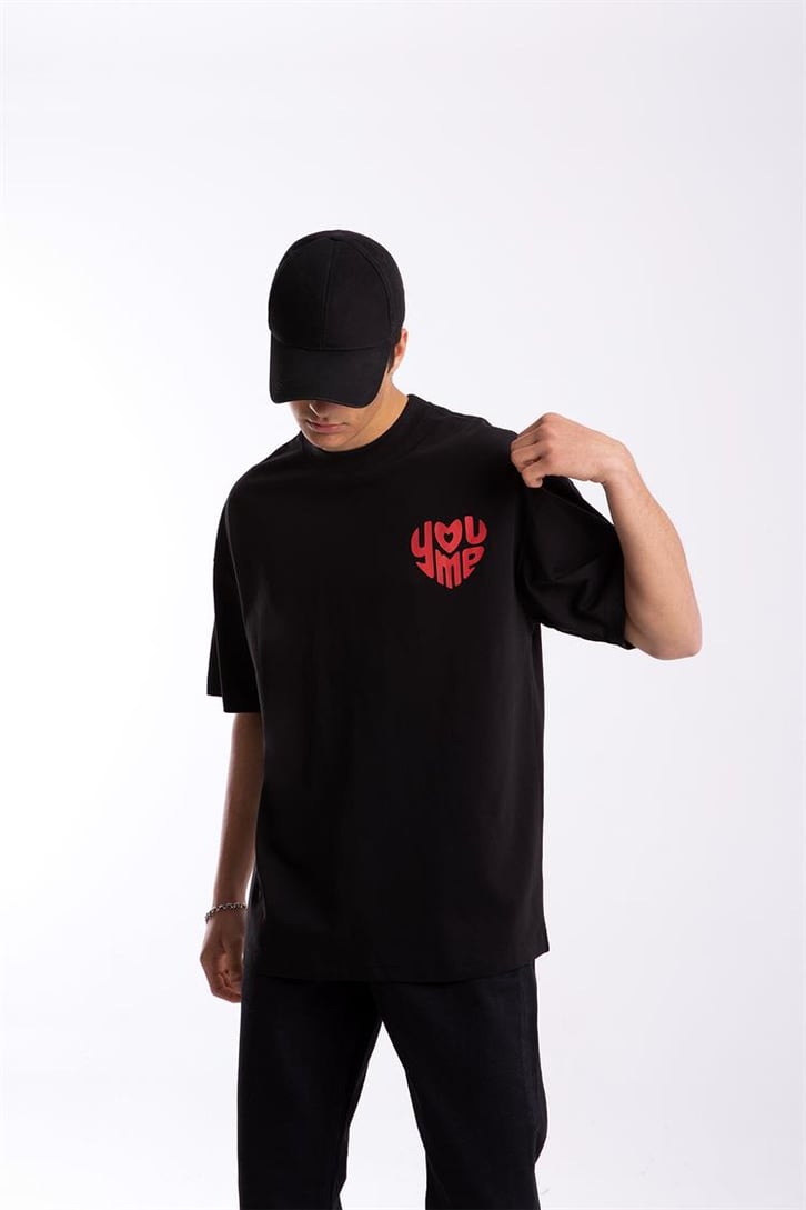 You Me Heart Baskılı Oversize Tshirt