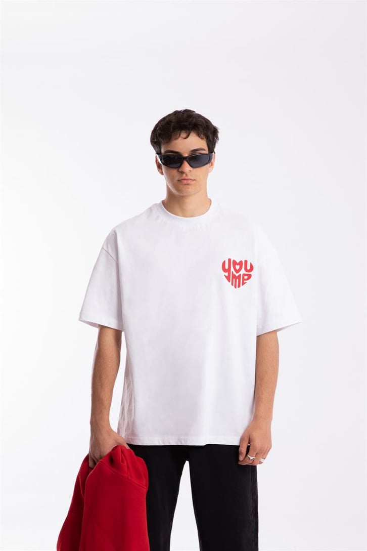 You Me Heart Baskılı Oversize Tshirt