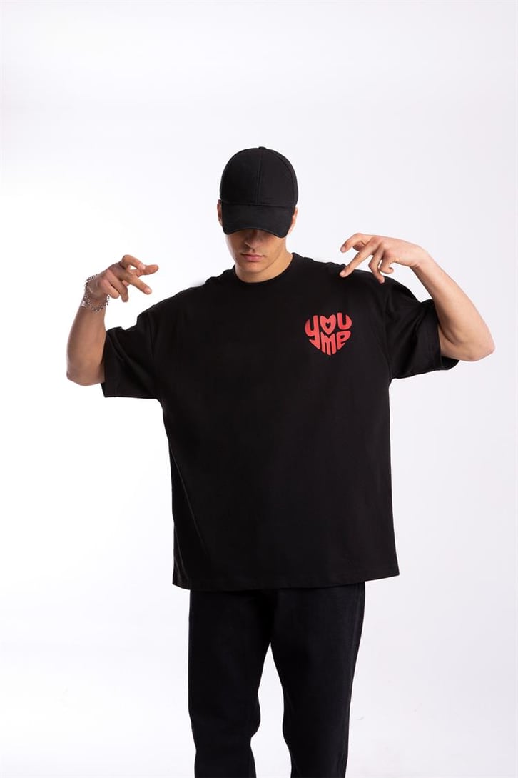 You Me Heart Baskılı Oversize Tshirt