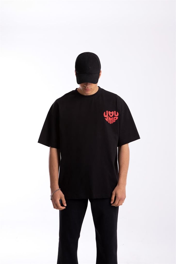 You Me Heart Baskılı Oversize Tshirt