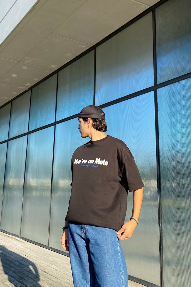 You're on Mute Nakışlı Oversize Tshirt