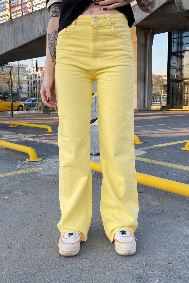 Yüksek Bel Pembe Wide Leg Jean