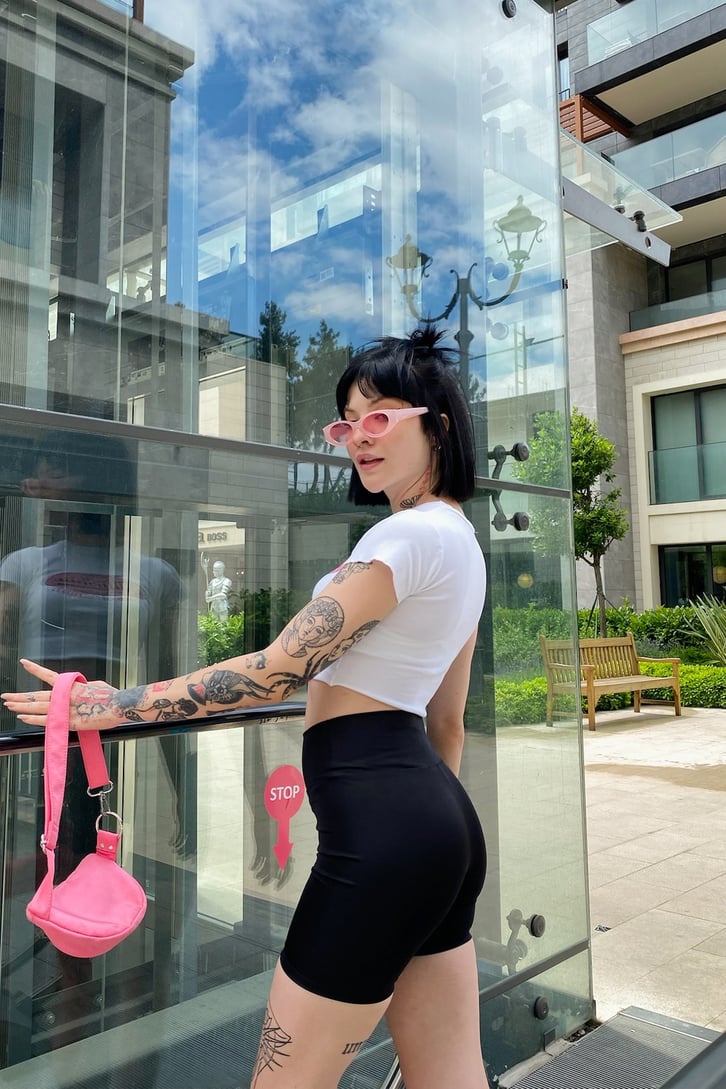 Yüksek Bel Siyah Biker Şort