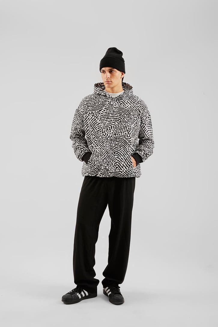 Zebra Baskılı Siyah Oversize Hoodie